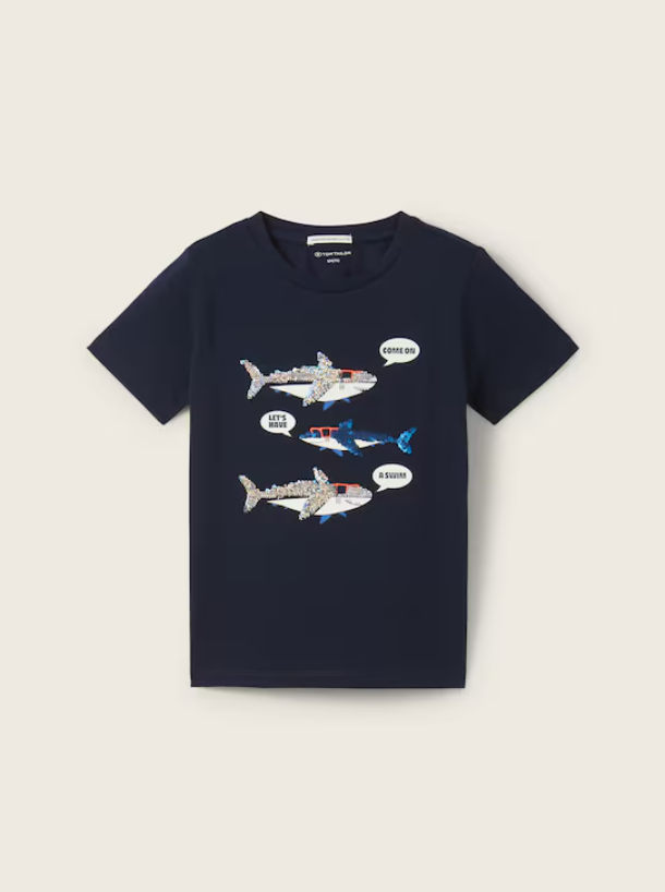 Pailletten Hai T-Shirt