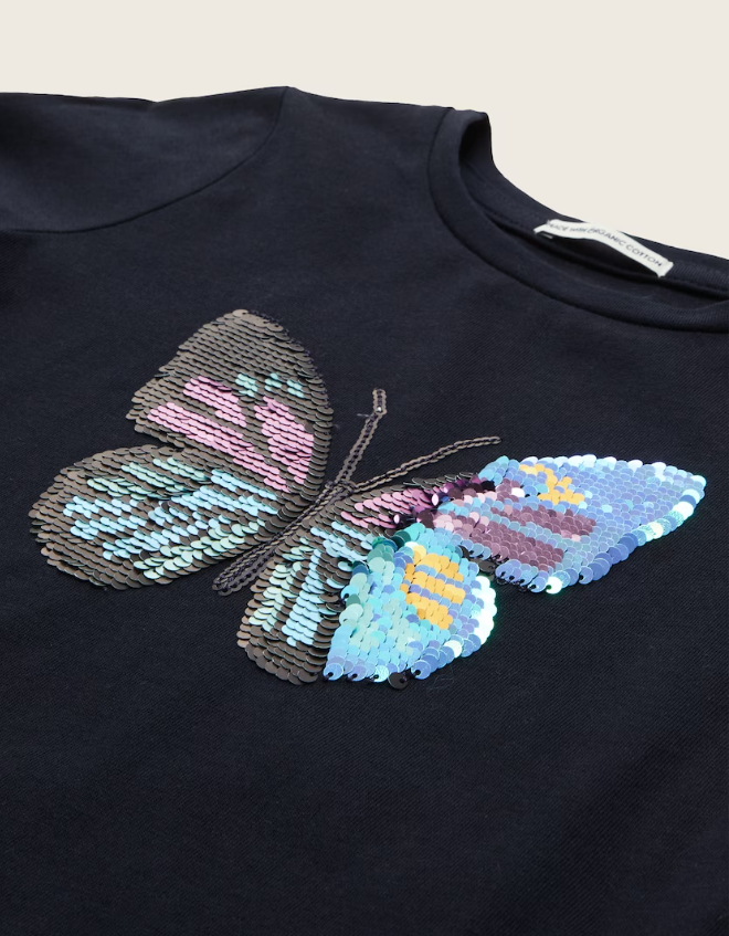 Longsleeve mit Wende-Pailletten Schmetterling