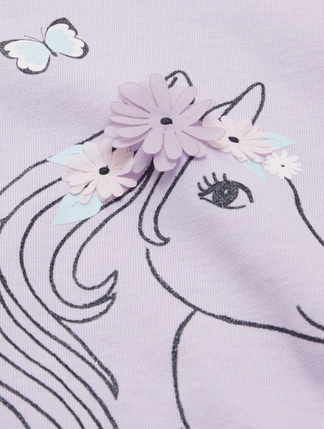 Longsleeve mit Glitzer und Blumen-Applikationen