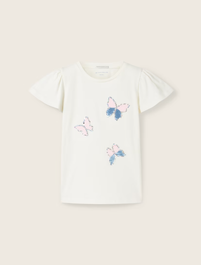 T-Shirt mit Wende-Pailletten Schmetterlinge