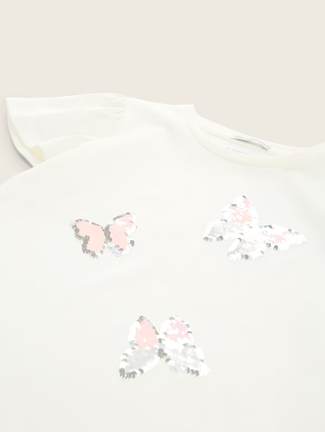 T-Shirt mit Wende-Pailletten Schmetterlinge