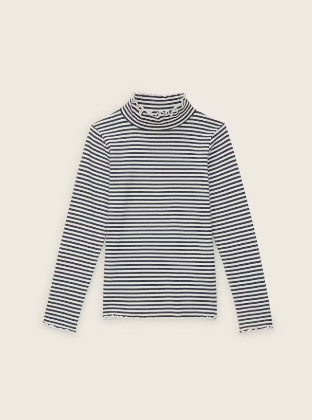 Gestreiftes Mock Neck Langarmshirt