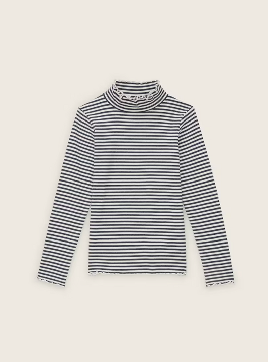 Gestreiftes Mock Neck Langarmshirt