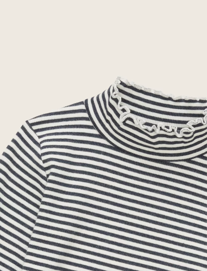 Gestreiftes Mock Neck Langarmshirt