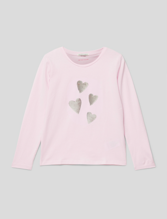 Longsleeve mit Wende-Pailletten Herzen