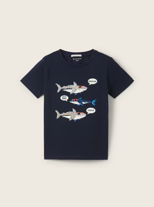 Pailletten Hai T-Shirt