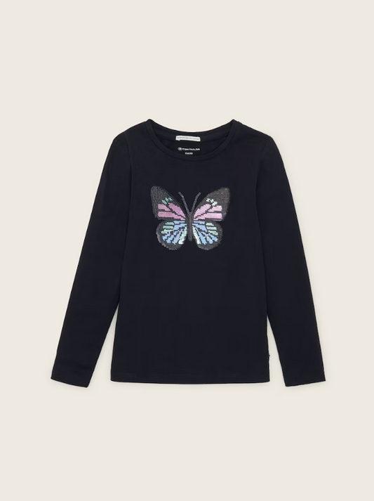 Longsleeve mit Wende-Pailletten Schmetterling