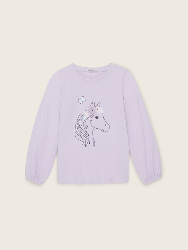Longsleeve mit Glitzer und Blumen-Applikationen