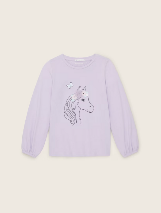 Longsleeve mit Glitzer und Blumen-Applikationen