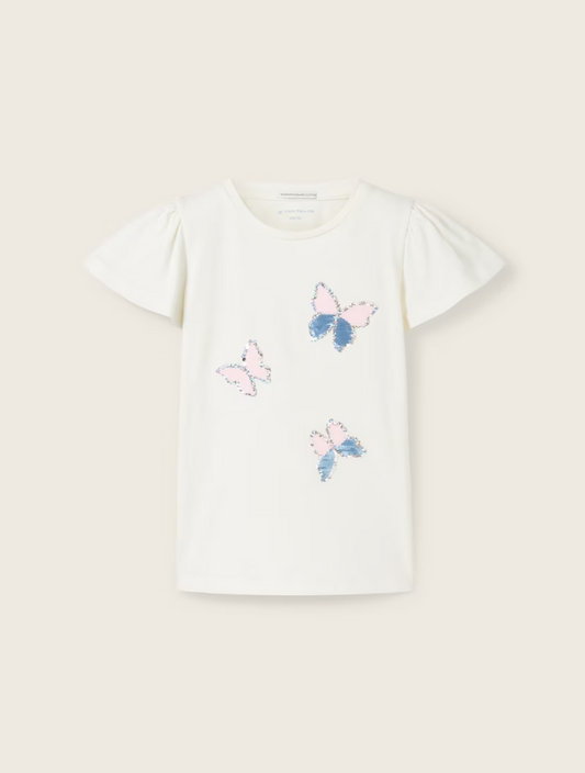 T-Shirt mit Wende-Pailletten Schmetterlinge